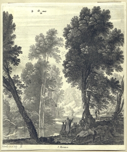 paesaggio fluviale con alberi e una casa Perelle, Gabriel (attribuito)