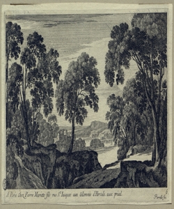 paesaggio fluviale con alberi e una citt¿ in lontananza Perelle, Gabriel (attribuito)