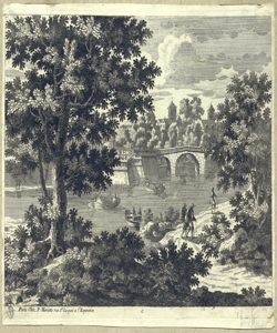 paesaggio fluviale con ponte Perelle, Gabriel (attribuito)