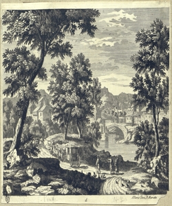 paesaggio fluviale con ponte e carrozza Perelle, Gabriel (attribuito)
