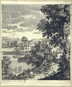 paesaggio con alberi a destra e corso d'acqua a sinistra Perelle, Gabriel (attribuito)