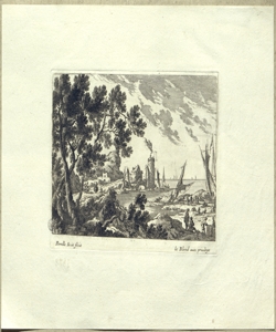 paesaggio portuale con alberi Perelle, Gabriel (attribuito)