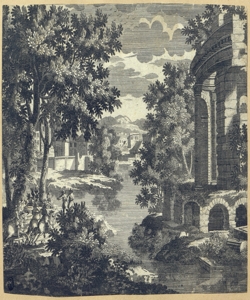paesaggio fluviale con uomini a cavallo a sinistra e tempio a destra Perelle, Gabriel (attribuito)