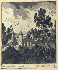 paesaggio con alberi e ponte Perelle, Gabriel (attribuito)