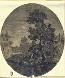 paesaggio con alberi e abitazioni Perelle, Gabriel (attribuito)