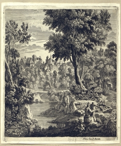 paesaggio con alberi e contadini Perelle, Gabriel (attribuito)