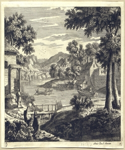 paesaggio fluviale con barche e contadini Perelle, Gabriel (attribuito)