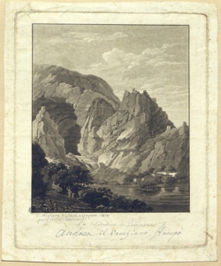 paesaggio montuoso con abitazioni Veneziano, Andrea