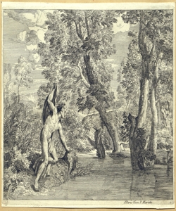 paesaggio con ragazzo che si specchia nell'acqua Vecellio, Tiziano (attribuito)