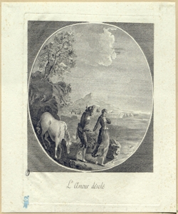 paesaggio con personaggi e un cavallo 