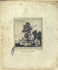 paesaggio con ponte e corso d'acqua con imbarcaazione Canali, Gaetano