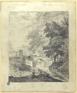 paesaggio con ponte e personaggi Beich, Franz Joachim (attribuito)