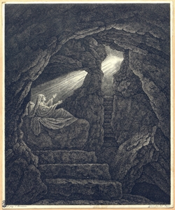 donna seduta su un letto in una grotta Steiner, Emile (?)