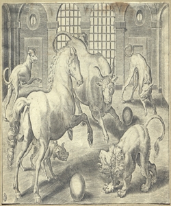 interno con animali in lotta Tempesta, Antonio (attribuito)