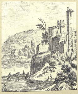 paesaggio fluviale con abitazioni Silvestri, Eugenio (attribuito)