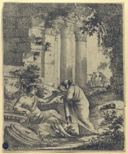 scena bucolica con tempio in rovine 