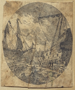 paesaggio marino con navi Perelle, Gabriel (attribuito)