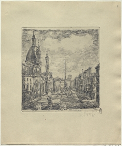 paesaggio urbano romano con fontana Ciarrocchi, Arnoldo