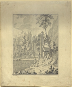 paesaggio con cenotafio antico e figure umane Elgersma, M.