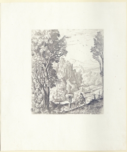 paesaggio boschivo con villaggio e figure Grimaldi, Giovan Francesco detto Bolognese