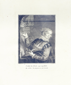 giovane donna chiude un uccello in una gabbietta Pian, Giovanni Maria de