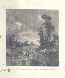 paesaggio fluviale con pastori e animali al guado Pedro, Francesco del