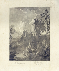paesaggio fluviale con pastori e animali al guado Pedro, Francesco del
