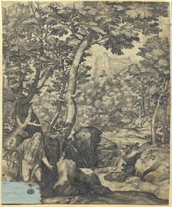 paesaggio roccioso con San Georolamo Sadeler