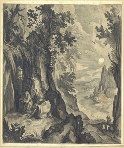 paesaggio roccioso con eremita Sadeler