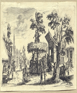 veduta di villaggio con alberi e figure Son, Nicolas de