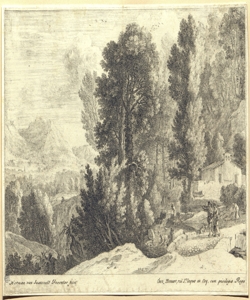 paesaggio con chiesa, corso d'acqua e figure Swanevelt, Hermann van