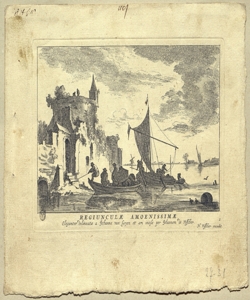 paesaggio fluviale nordico con rovine e barche Visscher, Johannes