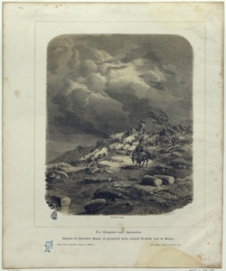 pastore con animali durante un temporale Salvioni, Giuseppe