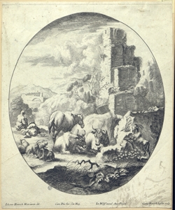 paesaggio con rovine, pastori e animali Schifflin, Georg Heinrich