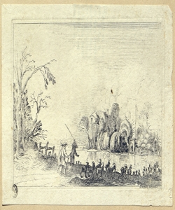 paesaggio con pastore che guida un gruppo di capre Anonimo