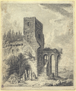 veduta con edificio in rovina e figure Weirotter, Franz Edmund