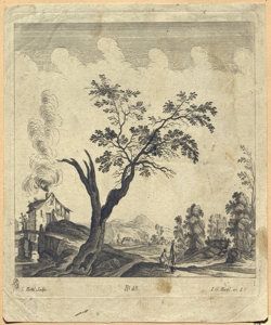 paesaggio con edificio, albero e figure Hertel, Georg Leopold