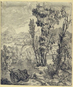 paesaggio fluviale con barca Mattioli, Ludovico