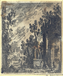 paesaggio con edificio in rovina e pastori Perelle, Gabriel