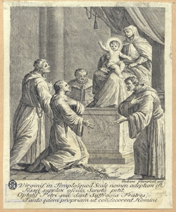 un novizio viene presentato alla statua della Madonna dei frati Giampiccoli, Giuliano