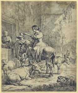 Pastori con gregge sostano davanti a una taverna Berchem, Nicolaes