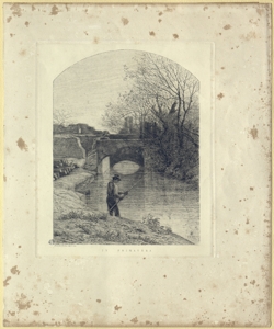 paesaggio fluviale con ponte e pescatore Bertea, Ernesto