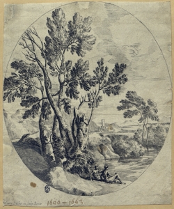 paesaggio lacustre con alberi e due figure Dughet, Gaspard