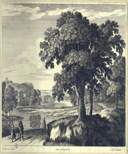 paesaggio fluviale con edifici e viandanti Perelle, Gabriel