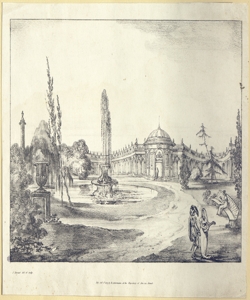 veduta di giardino con fontana, acrhitetture e fugure Bryant, Joshua