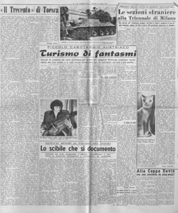 PRESENTI QUASI TUTTE LE NAZIONI OCCIDENTALI - Le sezioni straniere alla Triennale di Milano - Due correnti nell'Artigianato europeo: nel Nord si tende a spogliare le cose di ogni contenuto caduco, nel Sud si arriva all'astrattismo attraverso la polemica, sta in Il Gazzettino - Quotidiano
