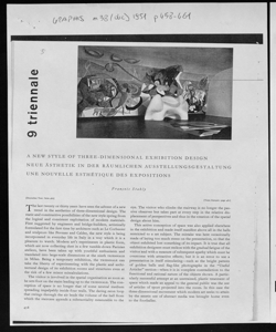 9 triennale - A NEW STYLE OF THREE-DIMENSIONAL EXHIBITION DESIGN - NEUE ÄSTHETIK IN DER RÄUMLICHEN AUSSTELLUNGSGESTALTUNG - UNE NOUVELLE ESTÉTIQUE DES EXPOSITIONS, sta in Graphis - Periodico
