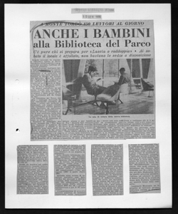 A MONTE TORDO 150 LETTORI AL GIORNO - ANCHE I BAMBINI alla Biblioteca del Parco - C'è pure chi si prepara per <<Lascia o raddoppia>> - Al sabato il locale è affollato, non bastano le sedie a disposizione, sta in CORRIERE LOMBARDO - quotidiano