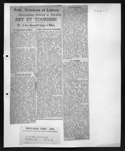 Arts, Sciences et Lettres - Nouvelles lettres à Amélie - ART ET TOURISME, sta in LA LIBRE BELGIQUE - quotidiano
