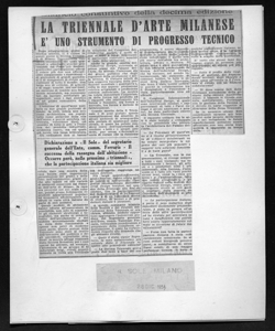 Bilancio consuntivo della decima edizione - LA TRIENNALE D'ARTE MILANESE È UNO STRUMENTO DI PROGRESSO TECNICO, sta in IL SOLE - quotidiano